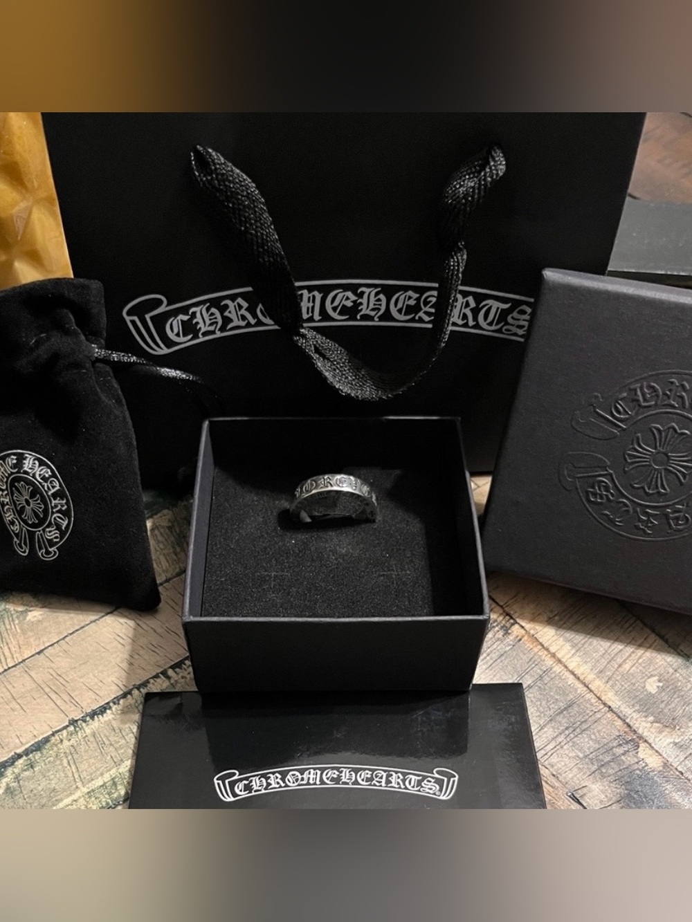 Chrome Hearts Antique Silver tone Forever Engraved Band Ring - Black & Silver